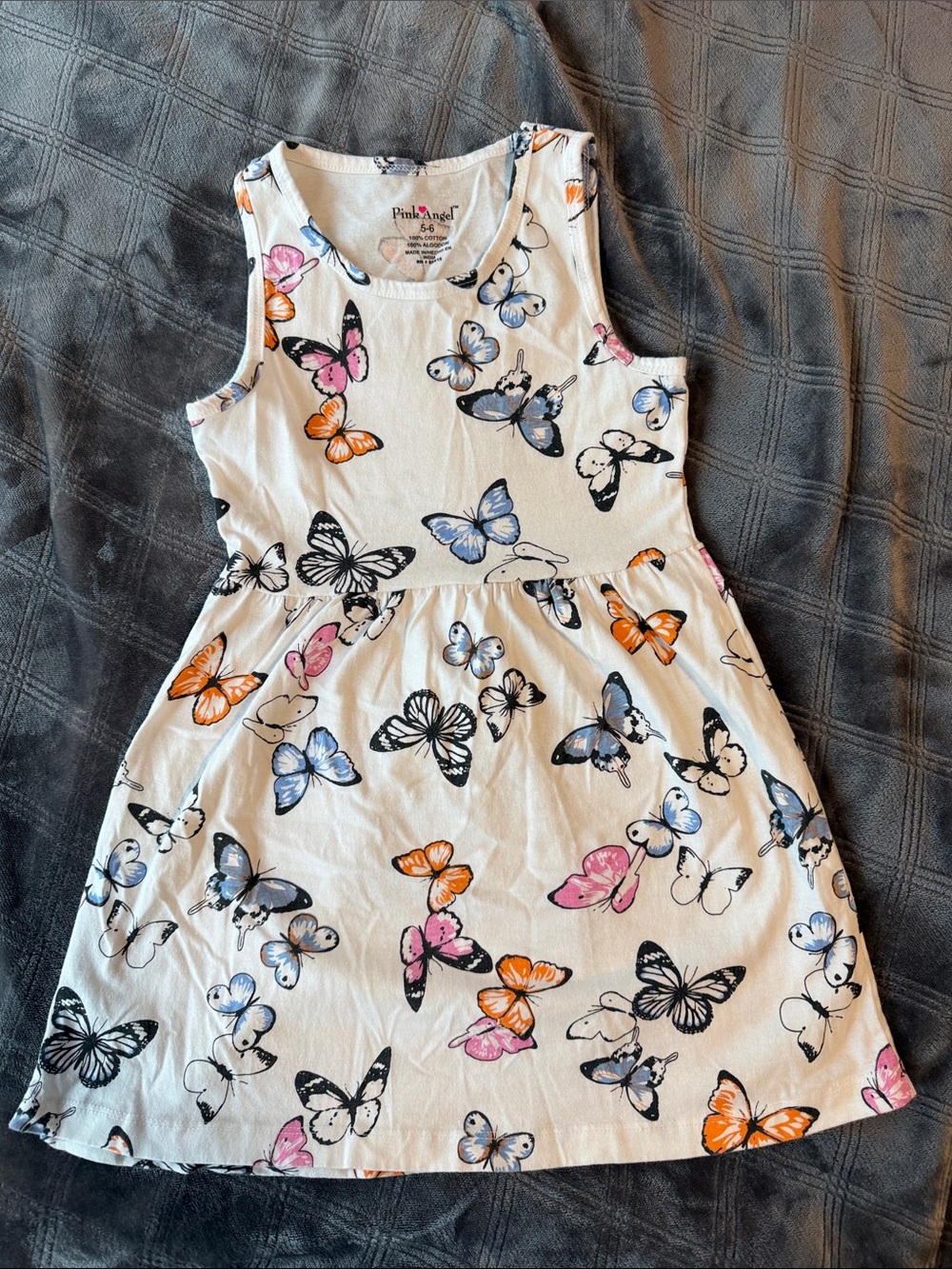 Girls' White Butterfly Print Sleeveless Dress set of 2